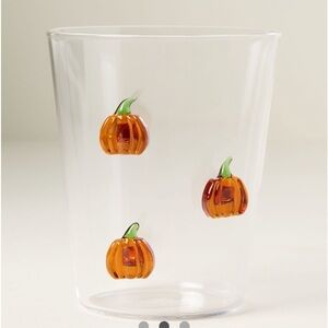 New Anthropologie Set of  4 Clear Glasses with Pumpkin Design